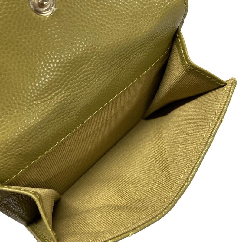 Chanel Trifold Wallet Matelasse Khaki Rhinestone Coco Mark Gold Hardware
