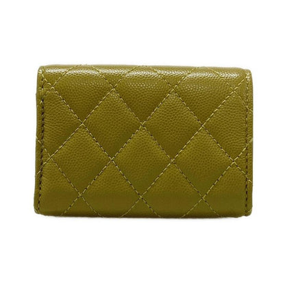 Chanel Trifold Wallet Matelasse Khaki Rhinestone Coco Mark Gold Hardware