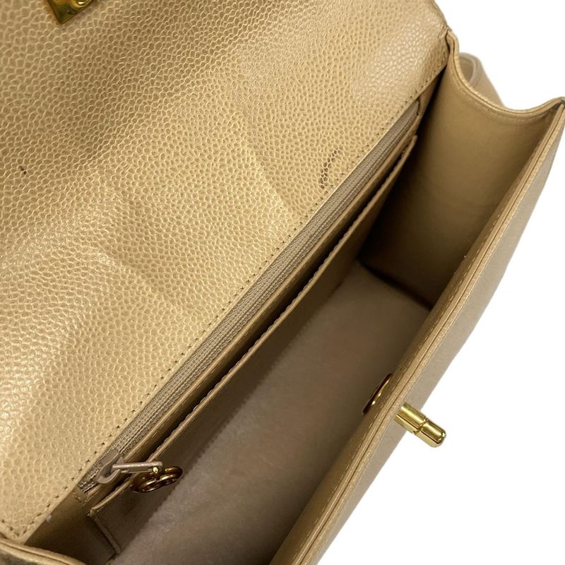 Chanel Shoulder Bag Trapezoid Bag Beige Flap Bag Turnlock Gold Hardware