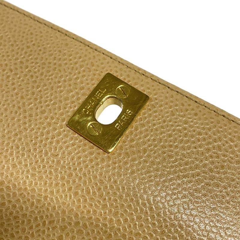 Chanel Shoulder Bag Trapezoid Bag Beige Flap Bag Turnlock Gold Hardware