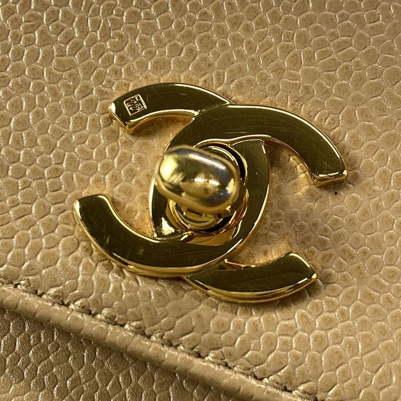 Chanel Shoulder Bag Trapezoid Bag Beige Flap Bag Turnlock Gold Hardware