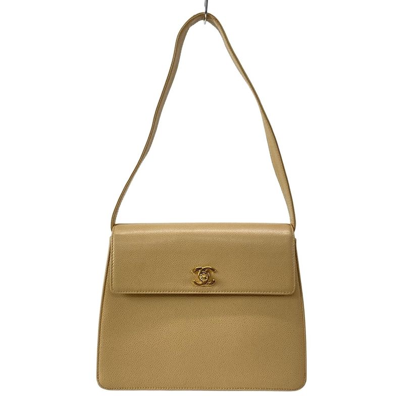 Chanel Shoulder Bag Trapezoid Bag Beige Flap Bag Turnlock Gold Hardware