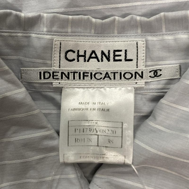 Chanel Long Sleeve Shirt Blouse Size 38 M Women's - P14739 Light Gray Border