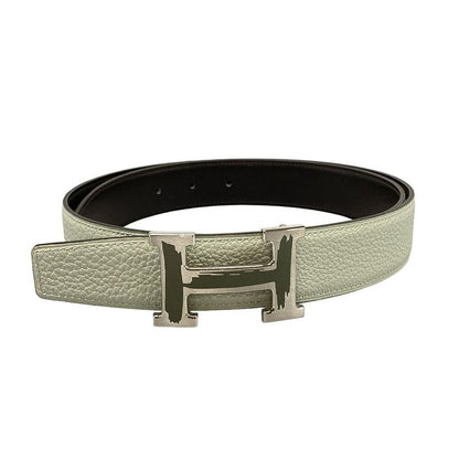 Hermes Belt 85 H Belt Light Gray X Dark Brown X Silver Reversible