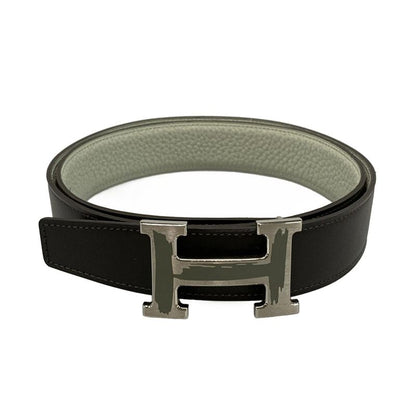 Hermes Belt 85 H Belt Light Gray X Dark Brown X Silver Reversible