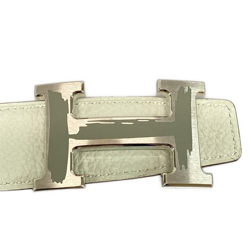Hermes Belt 85 H Belt Light Gray X Dark Brown X Silver Reversible