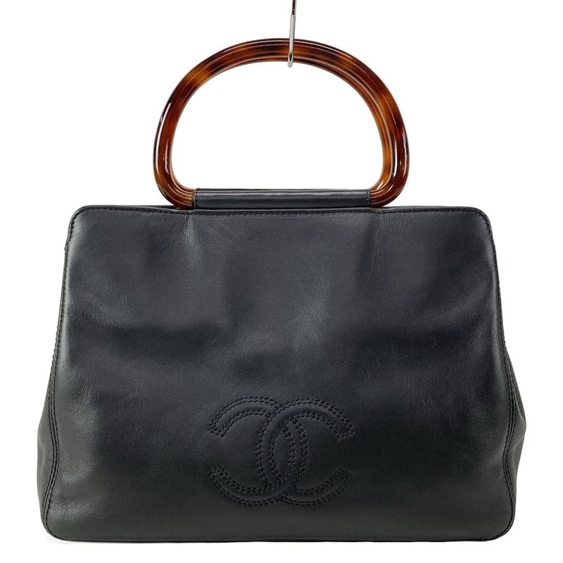 Chanel Handbag - Black X Dark Brown Plastic Handle Leather