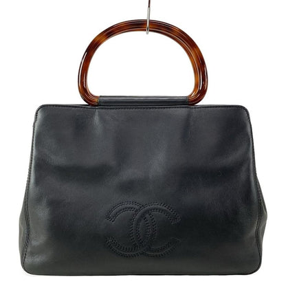 Chanel Handbag - Black X Dark Brown Plastic Handle Leather