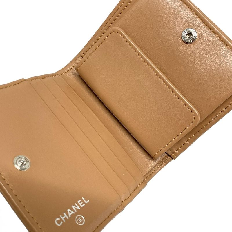 Chanel Bifold Wallet Matelasse Light Brown Silver Hardware Leather