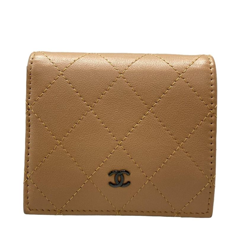 Chanel Bifold Wallet Matelasse Light Brown Silver Hardware Leather