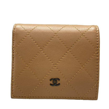Chanel Bifold Wallet Matelasse Light Brown Silver Hardware Leather