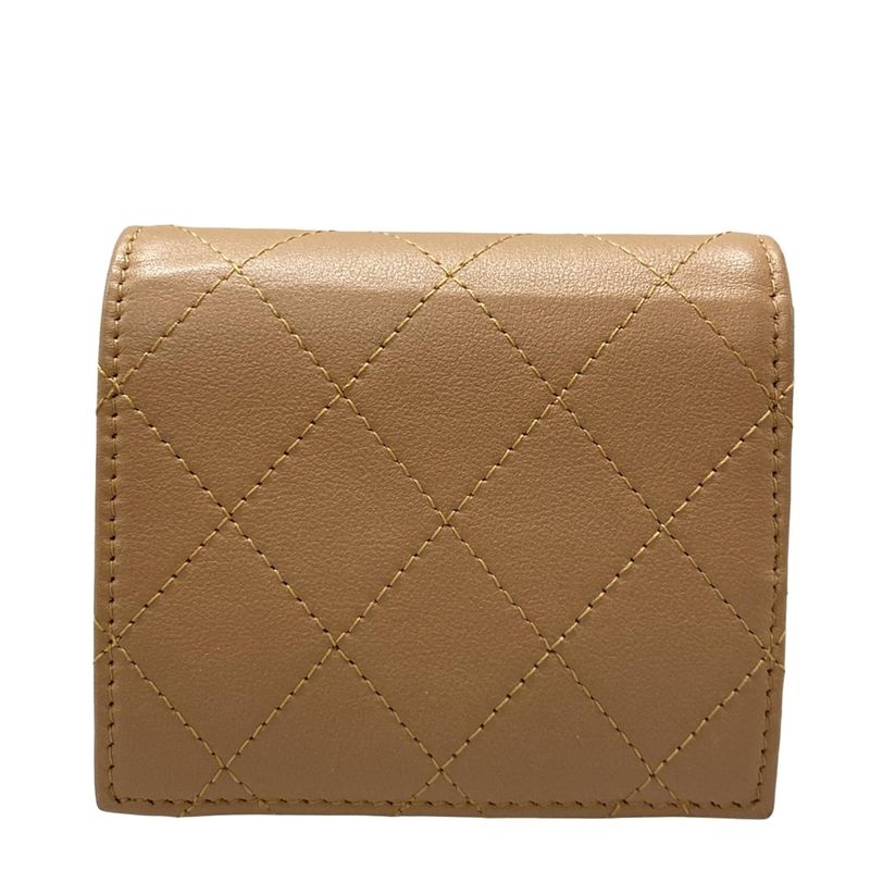 Chanel Bifold Wallet Matelasse Light Brown Silver Hardware Leather