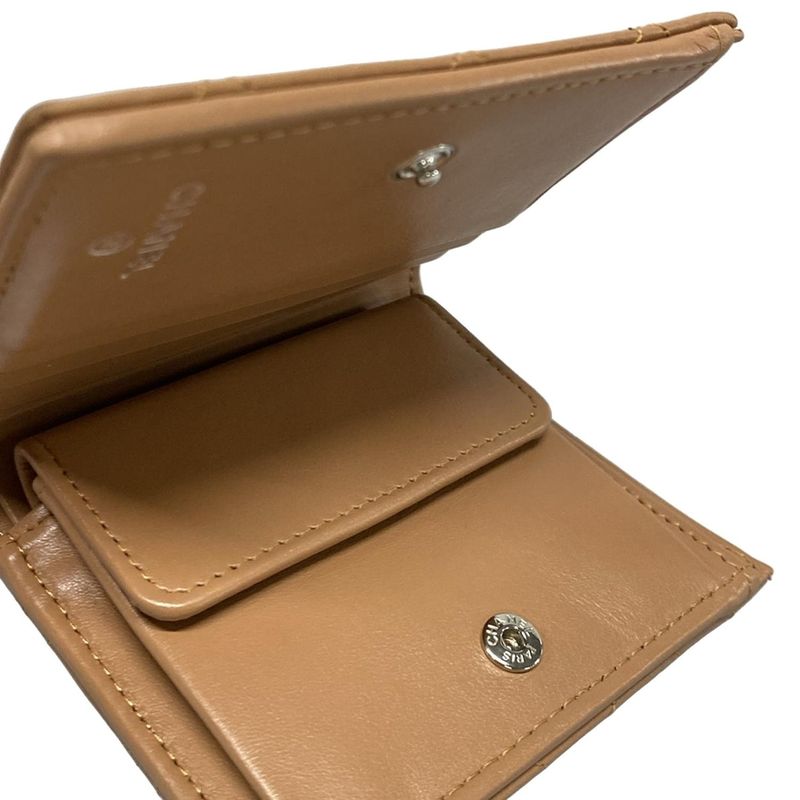 Chanel Bifold Wallet Matelasse Light Brown Silver Hardware Leather