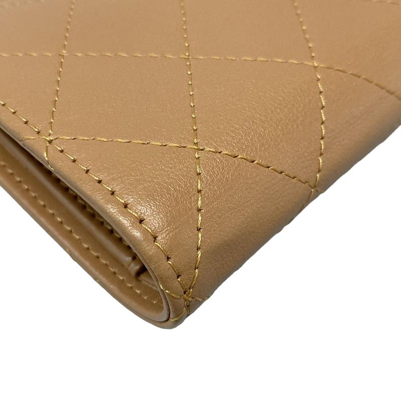 Chanel Bifold Wallet Matelasse Light Brown Silver Hardware Leather