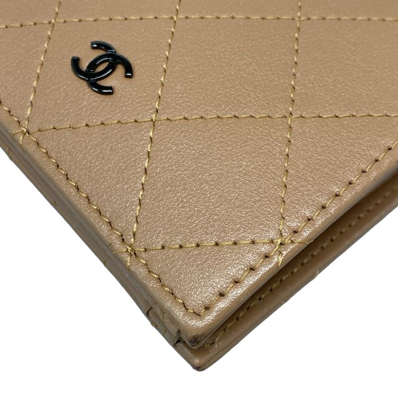 Chanel Bifold Wallet Matelasse Light Brown Silver Hardware Leather