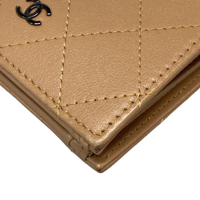Chanel Bifold Wallet Matelasse Light Brown Silver Hardware Leather