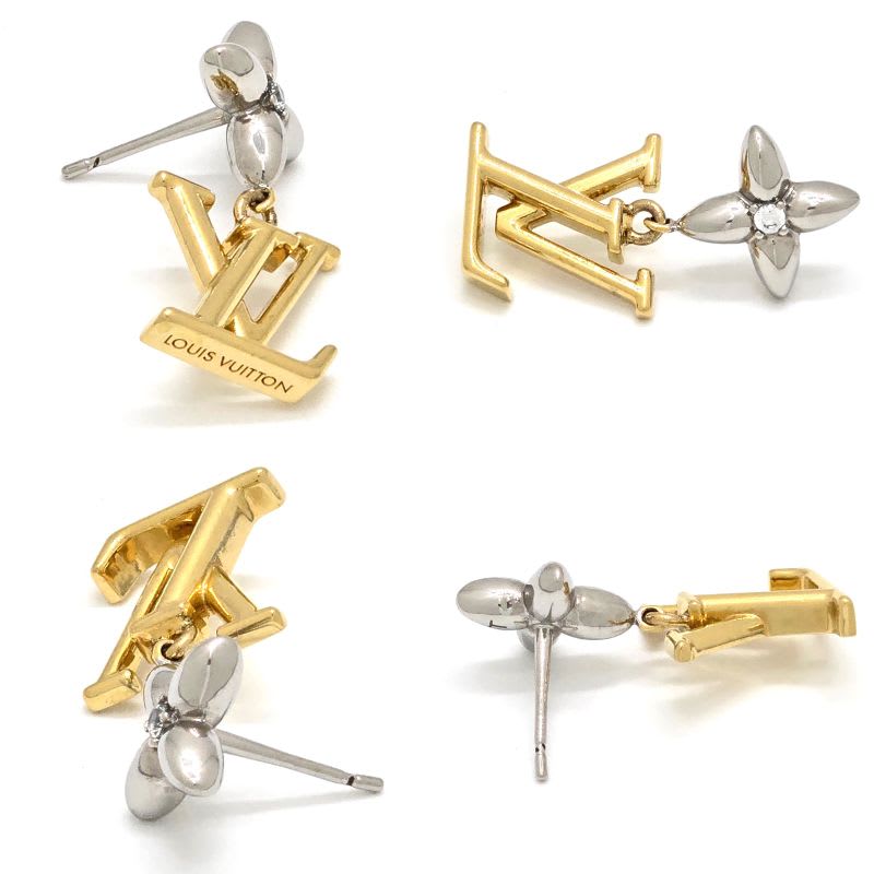 Louis Vuitton Earrings Pandant Iconic Flower Both Ears Gold Silver