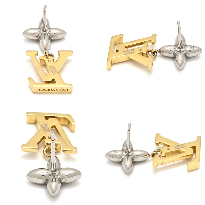 Louis Vuitton Earrings Pandant Iconic Flower Both Ears Gold Silver