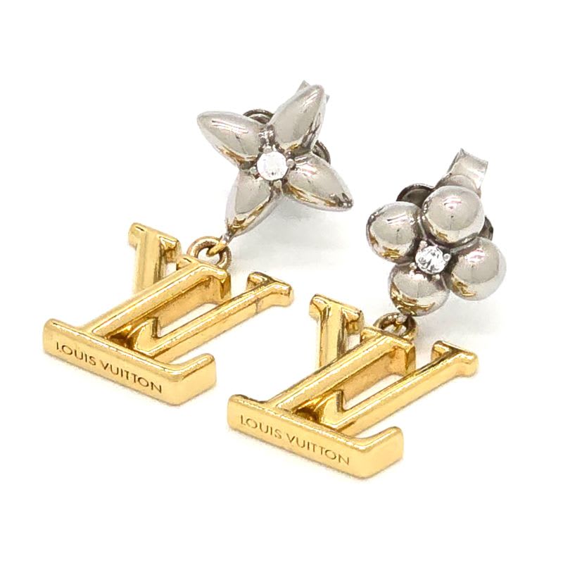 Louis Vuitton Earrings Pandant Iconic Flower Both Ears Gold Silver