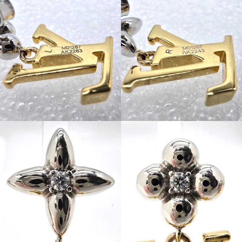 Louis Vuitton Earrings Pandant Iconic Flower Both Ears Gold Silver