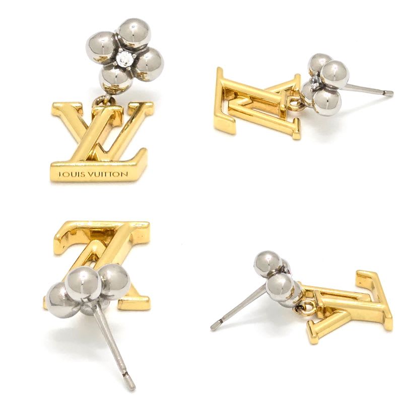 Louis Vuitton Earrings Pandant Iconic Flower Both Ears Gold Silver