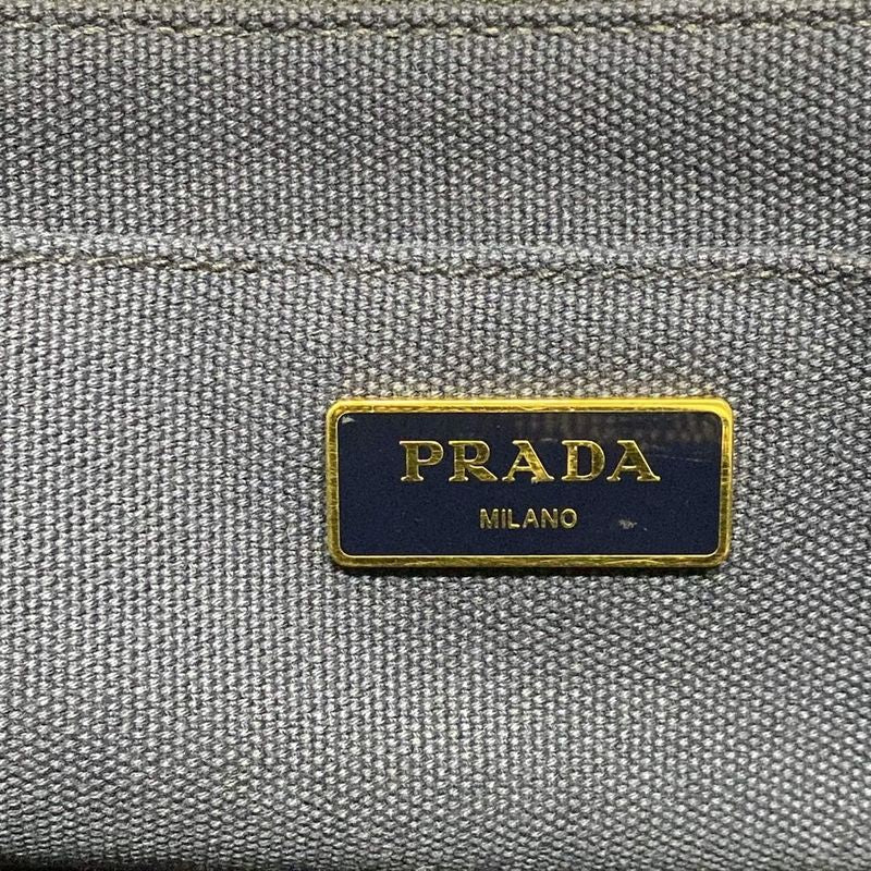 Prada Tote Bag Canapa B2642b Navy X Ivory Border