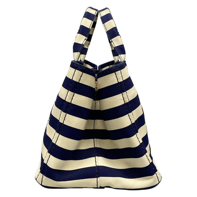 Prada Tote Bag Canapa B2642b Navy X Ivory Border