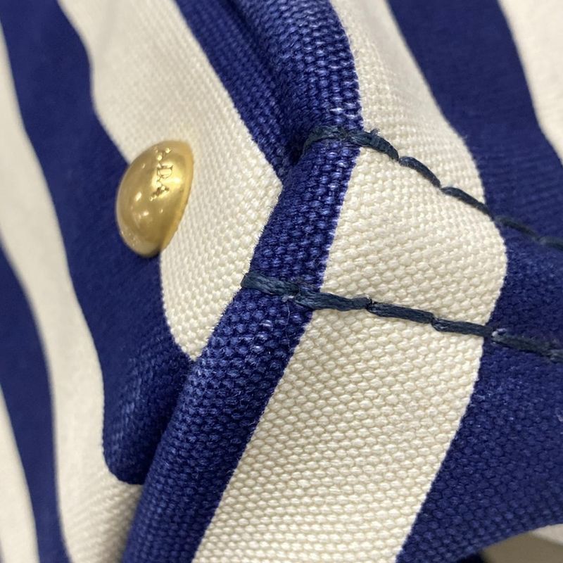 Prada Tote Bag Canapa B2642b Navy X Ivory Border