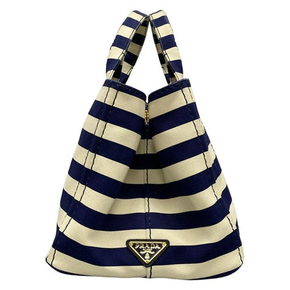 Prada Tote Bag Canapa B2642b Navy X Ivory Border