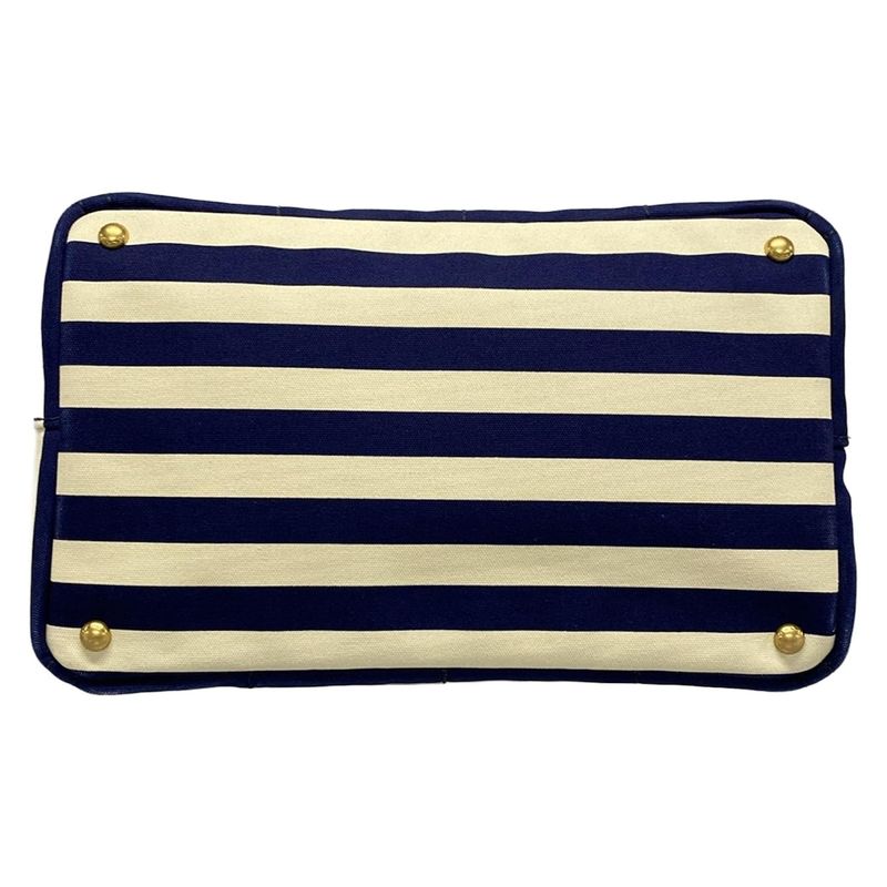 Prada Tote Bag Canapa B2642b Navy X Ivory Border