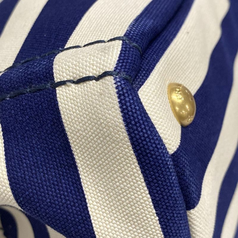 Prada Tote Bag Canapa B2642b Navy X Ivory Border