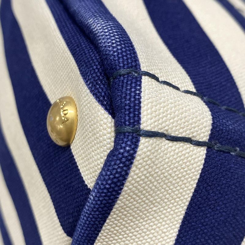 Prada Tote Bag Canapa B2642b Navy X Ivory Border