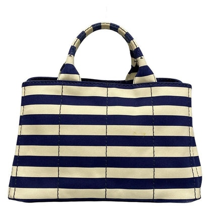 Prada Tote Bag Canapa B2642b Navy X Ivory Border