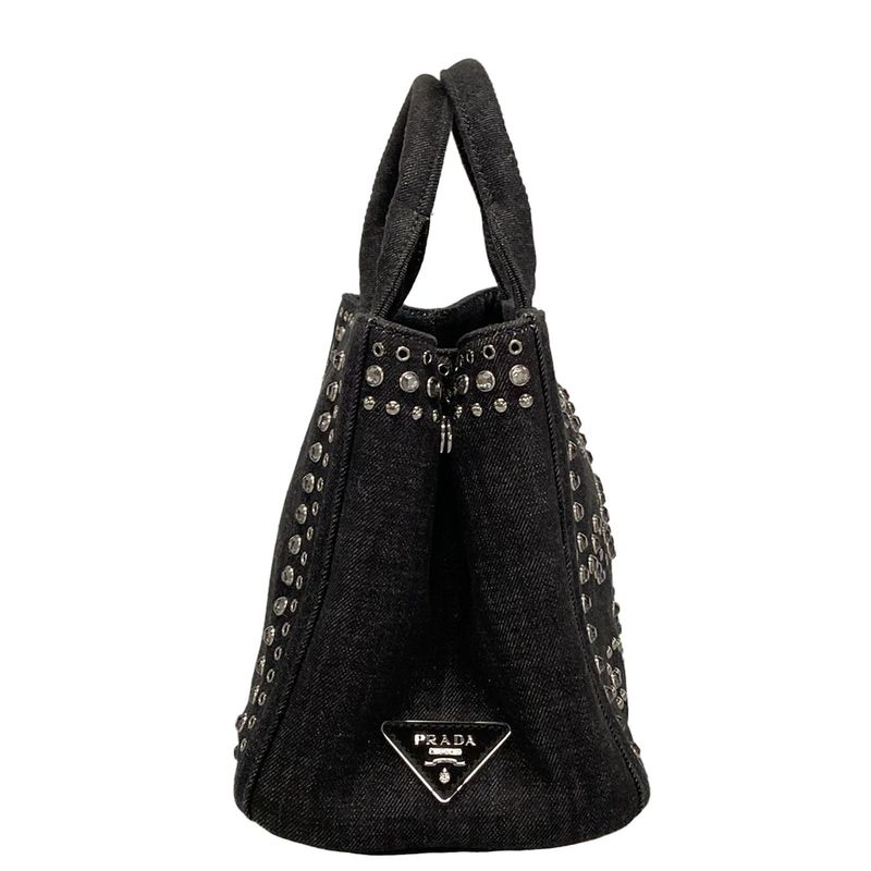Prada Tote Bag Canapa Bn2439 Black Bijou Studs