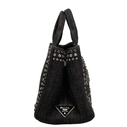 Prada Tote Bag Canapa Bn2439 Black Bijou Studs