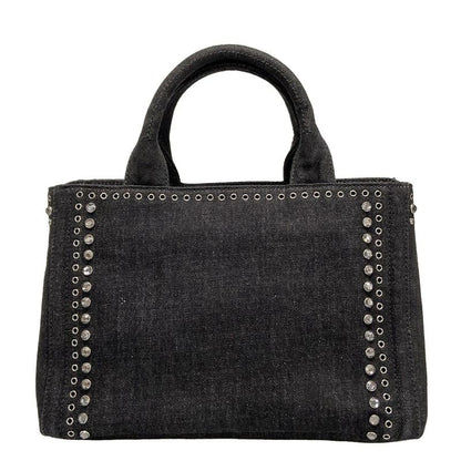 Prada Tote Bag Canapa Bn2439 Black Bijou Studs