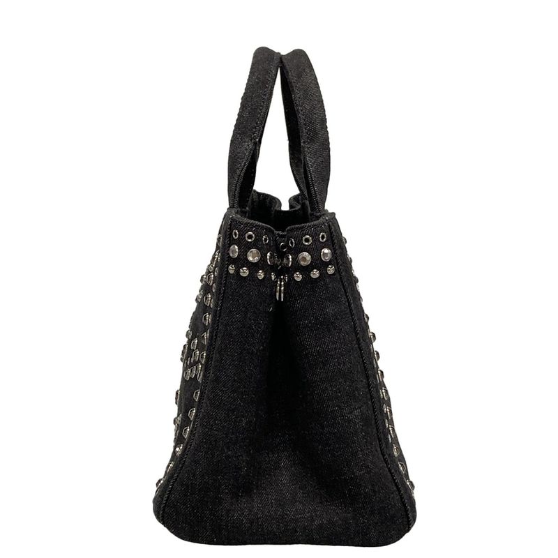 Prada Tote Bag Canapa Bn2439 Black Bijou Studs
