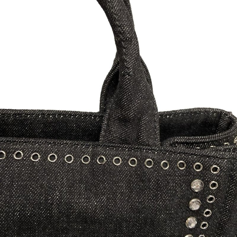 Prada Tote Bag Canapa Bn2439 Black Bijou Studs