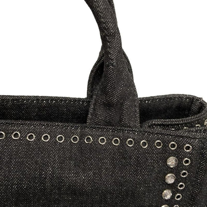 Prada Tote Bag Canapa Bn2439 Black Bijou Studs