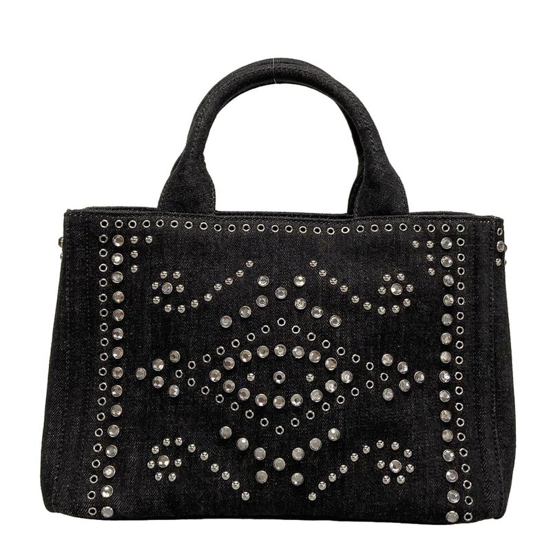 Prada Tote Bag Canapa Bn2439 Black Bijou Studs
