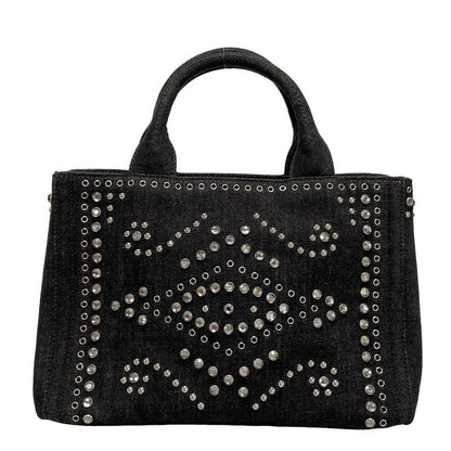 Prada Tote Bag Canapa Bn2439 Black Bijou Studs