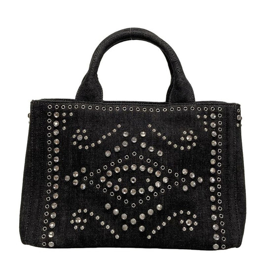 Prada Tote Bag Canapa Bn2439 Black Bijou Studs