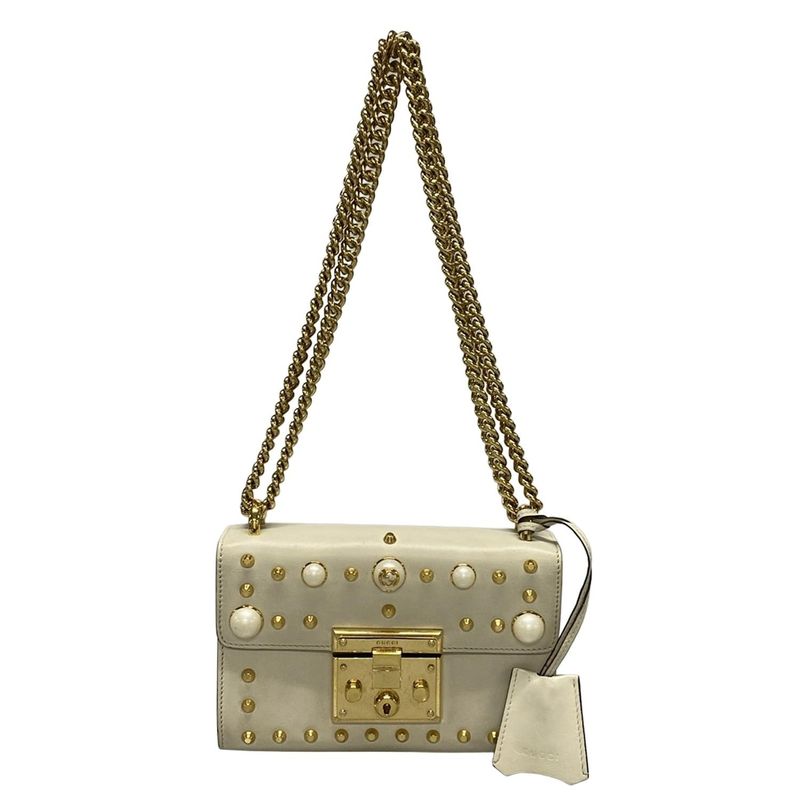 Gucci Shoulder Bag Padlock 432182 Ivory X Gold Chain Shoulder Faux Pearl Studs
