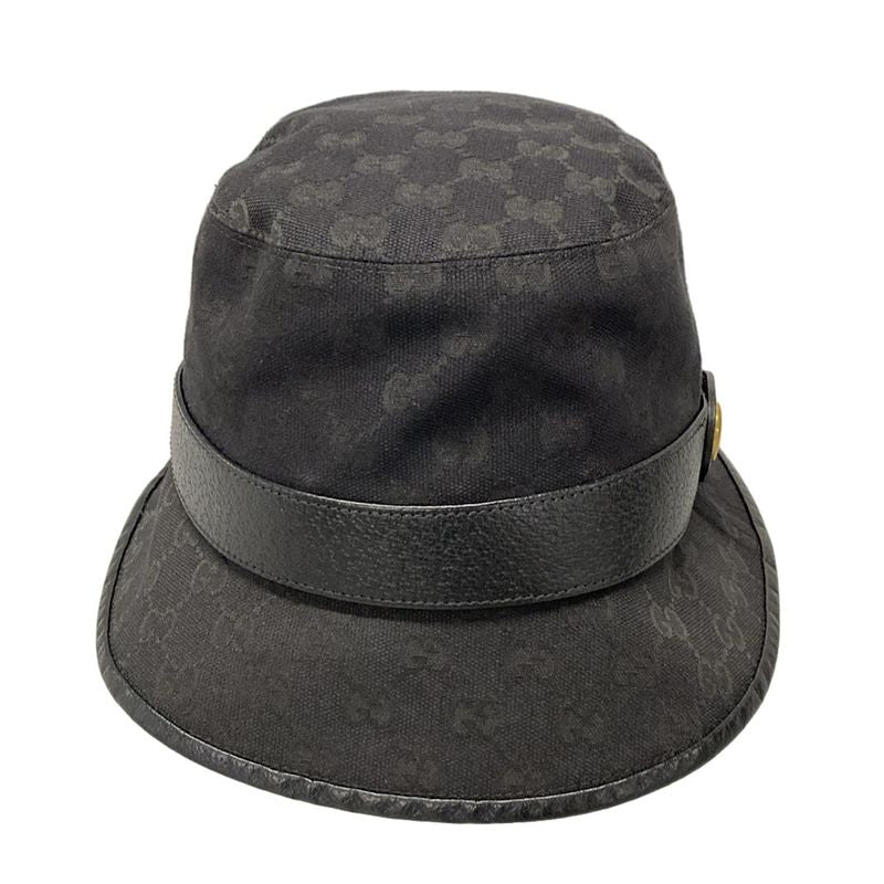 Gucci Hat M 58cm (22.83in) GG Canvas Bucket Hat 576587 Black Cotton