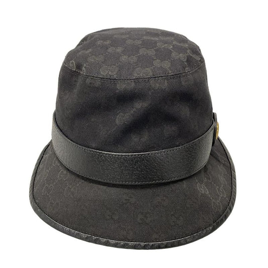 Gucci Hat M 58cm (22.83in) GG Canvas Bucket Hat 576587 Black Cotton