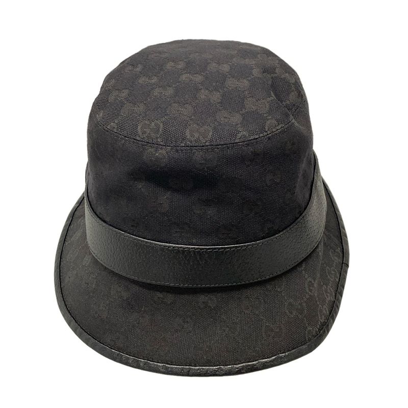 Gucci Hat M 58cm (22.83in) GG Canvas Bucket Hat 576587 Black Cotton