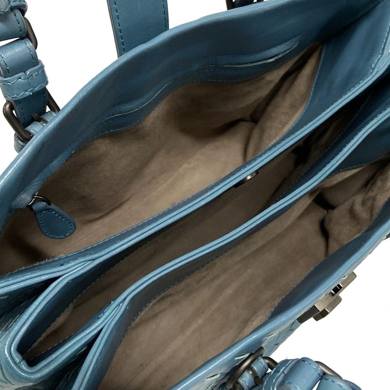 Bottega Veneta Handbag Small Rome Bag Blue Green Leather