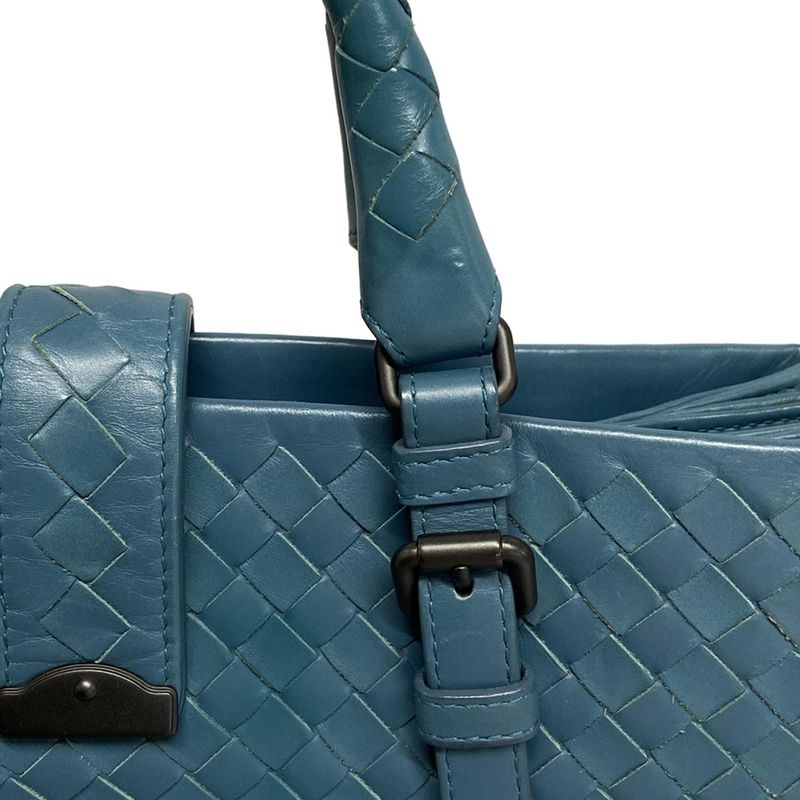 Bottega Veneta Handbag Small Rome Bag Blue Green Leather