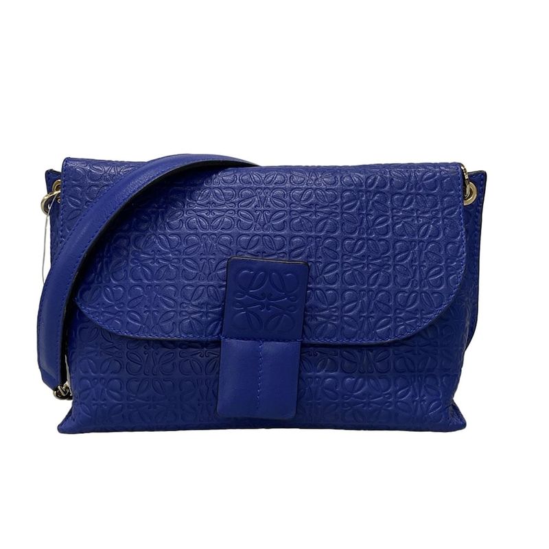 Loewe Shoulder Bag Avenue Blue Chain Shoulder Shape Pressed Leather