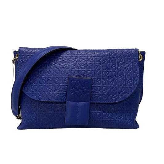 Loewe Shoulder Bag Avenue Blue Chain Shoulder Shape Pressed Leather